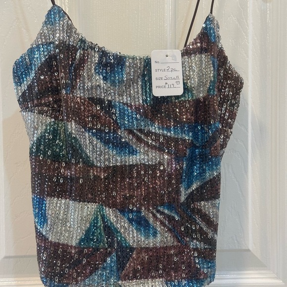 BLANC 2 Piece Maxi Blue Silver Maroon Geo Patterned Sequins Women’s Size XS/S - Picture 4 of 11